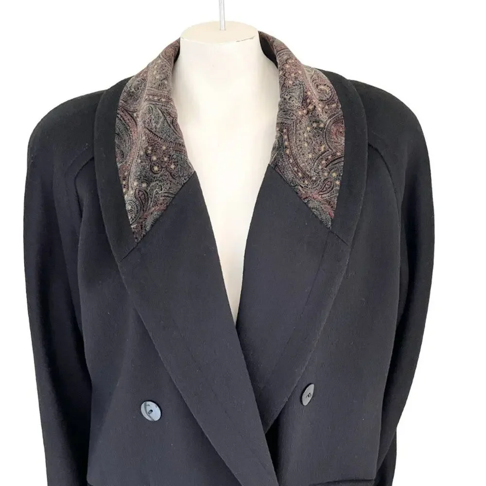 VTG 80s DONNYBROOK Wool Blend Double Breasted Trench Coat Velvet collar SZ 12